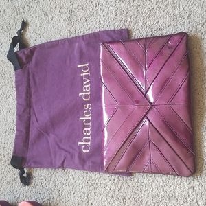 NWT Charles David purple patent leather envelope clutch magnetic closure.